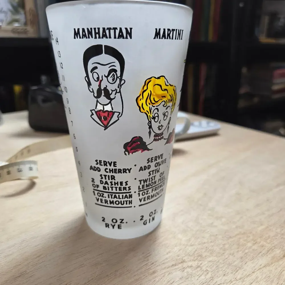 vintage 1950s frosted glass cocktail recipe mixer or shaker